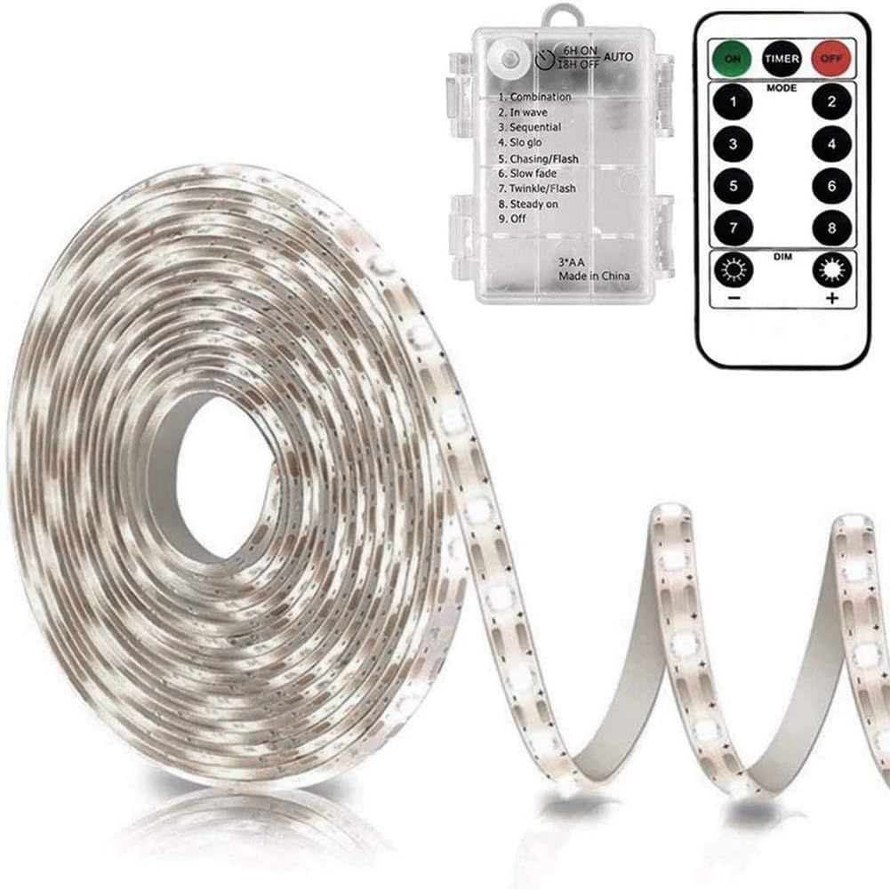 Buy now echosari Battery Powered Led Strip Lights with Remote Warm White, 8 Modes, Dimmable, Timer, Self-Adhesive, Cuttable, Waterproof, 9.8FT 90Led Strip Lights for TV Kitchen Cupboard Bedroom Decor Cool White at indiglob india