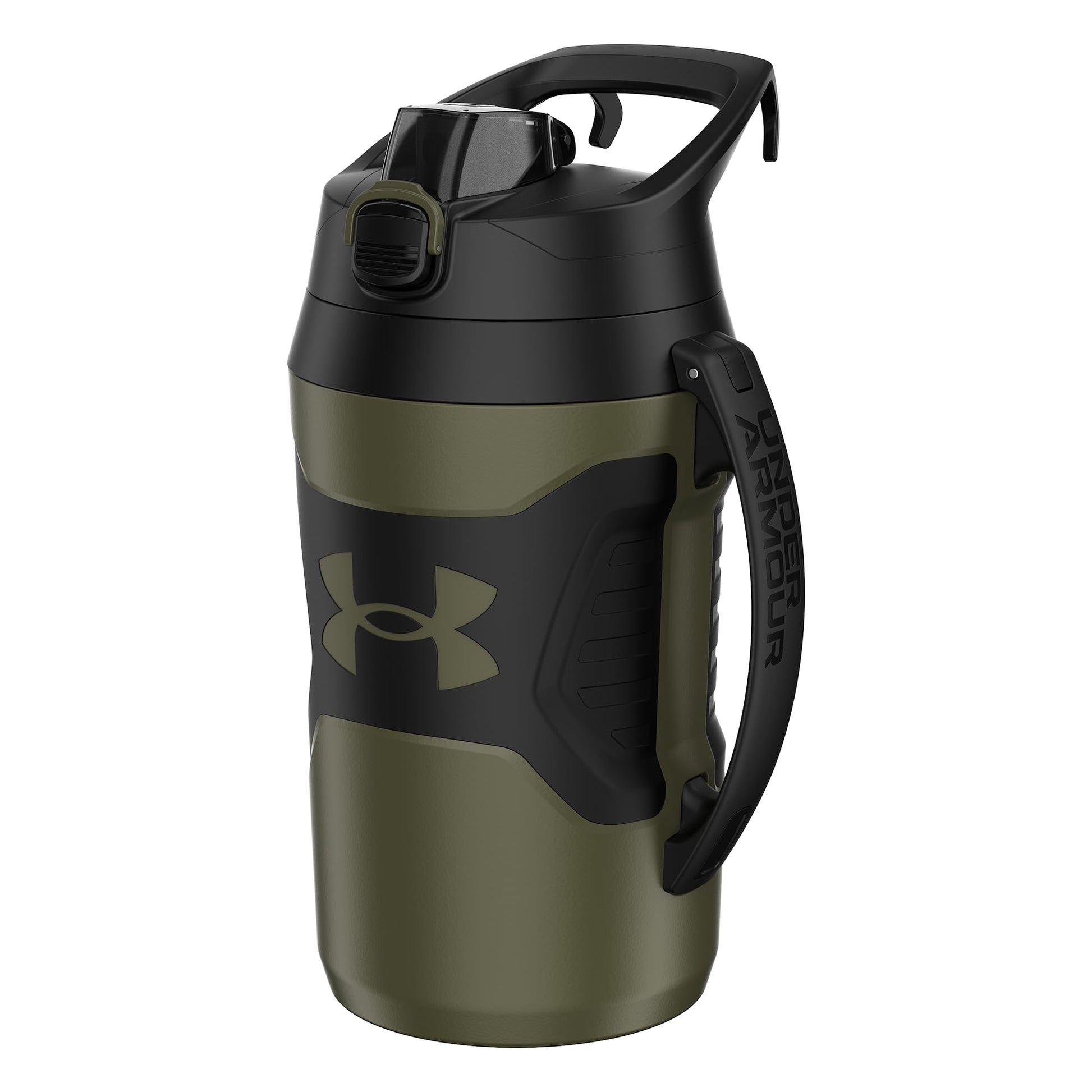 Buy now Under Armour Half Gallon Water Bottle Insulated, 64oz Insulated Water Bottle with Handle, Fence Hook, Leak Resistant, for Baseball, Football & More, Academy/Black Marine OD Green at indiglob india
