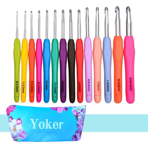 YOKER 14 Sizes Crochet Hooks Set,2mm(B)-10mm(N) Ergonomic Crochet Needles with Case Soft Grip Handles Yarn for Arthritic Hands, Extra Long Crochet Needles Kit (14 Sizes Crochet Hooks Set)