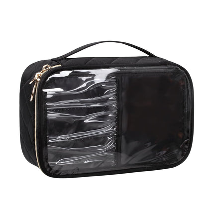 OCHEAL Makeup Bag, Double Layer Cosmetic Bag, Large Capacity New Look Clear Cosmetic Case for Women Travel Beauty Essentials, Multiple Compartments Makeup Case Organizer Zipper Pouch -Black