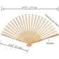 24pcs Imitated Silk Hand Fan Imitated Silk Fabric Bamboo Handheld Folded Fan Bridal Dancing Props Church Wedding Party Favors with Organza Bags (Cream)