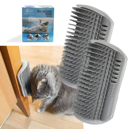 2 Pack Softer Self Groomer with Catnip Wall Corner Massage Comb Scratcher Grooming Brush Tool for Long & Short Fur Kitten Cats Dogs (Gray)