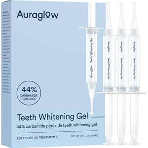 Auraglow 44% Teeth Whitening Gel Syringe Refill Pack, 44% Carbamide Peroxide, (3X) 5ml Syringes, 30 Whitening Treatments - My Store
