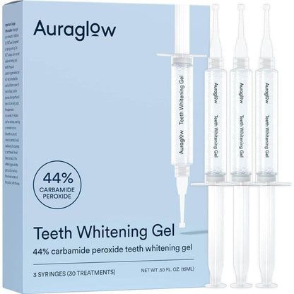 Auraglow 44% Teeth Whitening Gel Syringe Refill Pack, 44% Carbamide Peroxide, (3X) 5ml Syringes, 30 Whitening Treatments - My Store