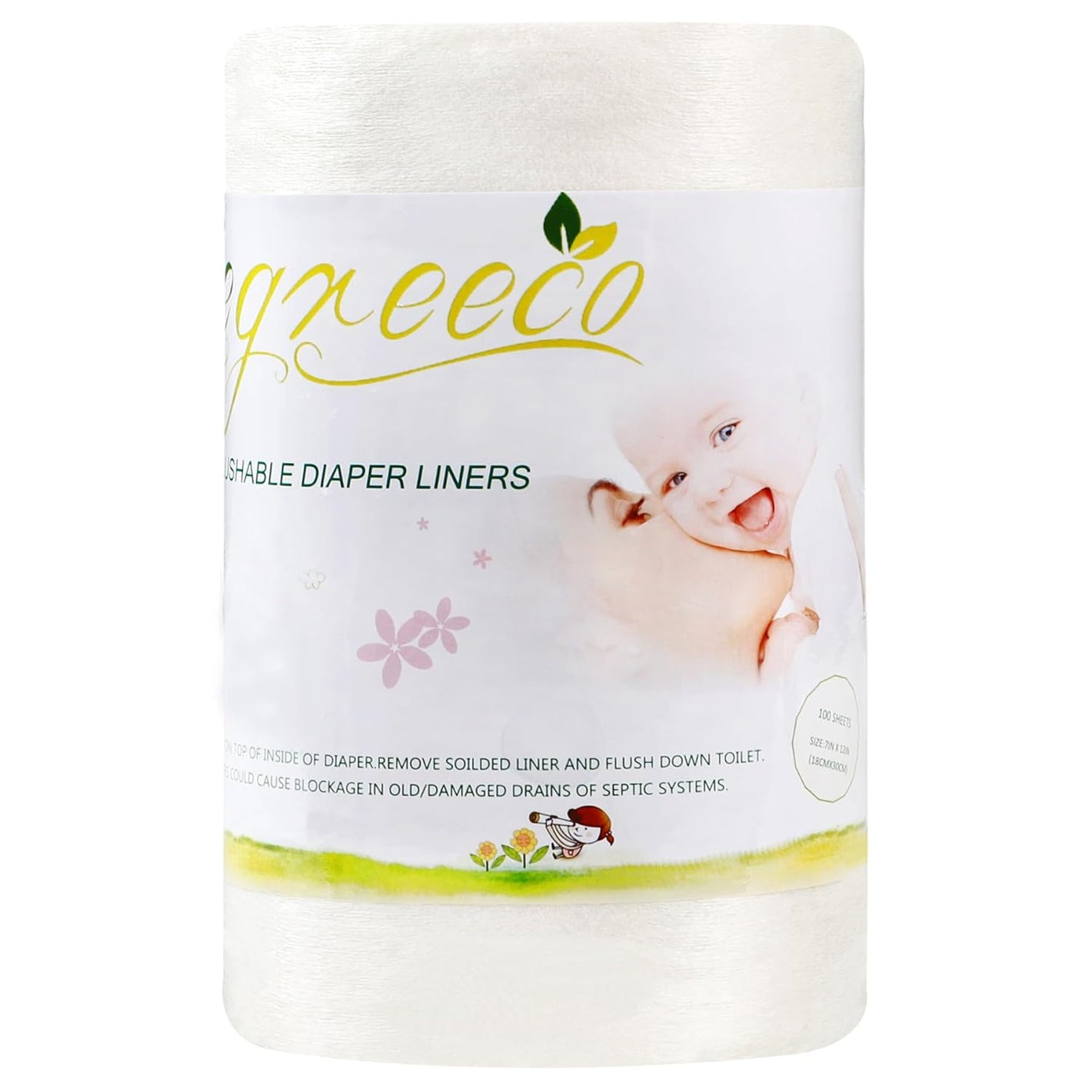 wegreeco Unscented Diaper Liners,Fragance Free and Chlorine Free - 100 Sheets Per Roll (1 Roll)