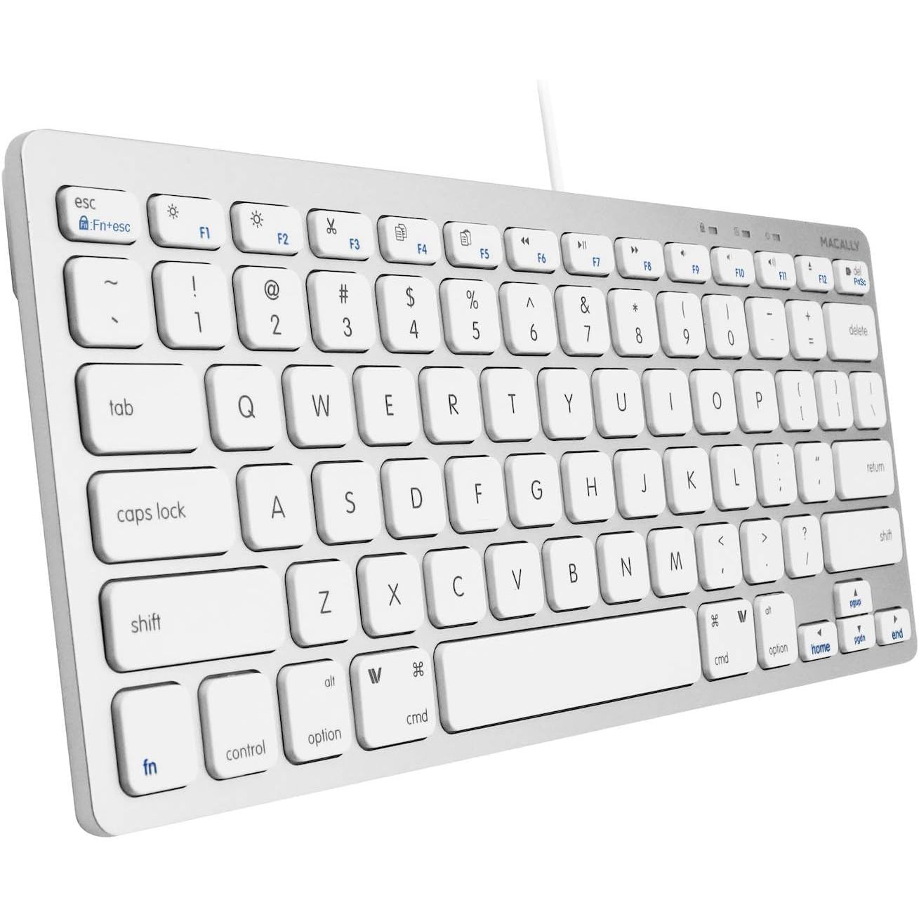 Macally Small Wired Keyboard for Mac and Windows - 78 Scissor Switch Keys Compatible Apple Keyboard - USB Mini Keyboard That Saves Space and Looks Great - Plug and Play Wired Mac Keyboard - Aluminum