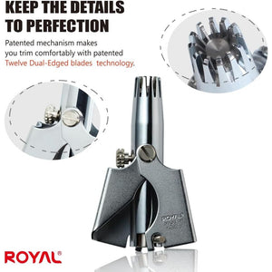 ROYAL [Made in Korea] Nose Hair Trimmer for Men Set, Birdie Set, with Nail Clippers and Tweezers, Manual, Battery-Free, Waterproof, Painless with Twelve Dual-Edged Blades, Patented Mechanism RET-4