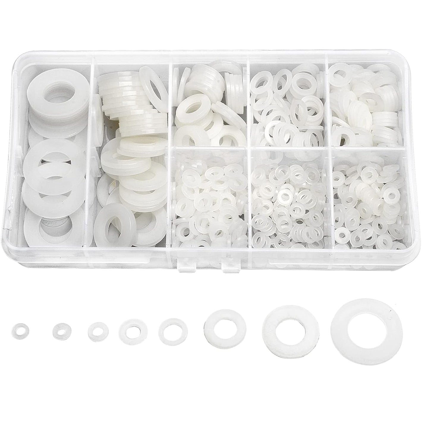 QTEATAK 510 Pcs White Nylon Flat Washer Assortment Kit for Electrical Connections on Household & Commercial Appliances, (M2 M2.5 M3 M4 M5 M6 M8 M10)