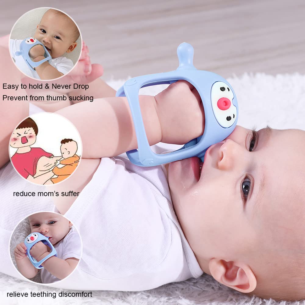 Buy now Smily Mia Baby Teething Toys for 0-6Months, Teethers for Babies 3-6Months | Penguin Teether | Hand Teether |Teething Mittens for Teething Relief, Baby Pacifier |New Born Essentials, Light Blue at indiglob india