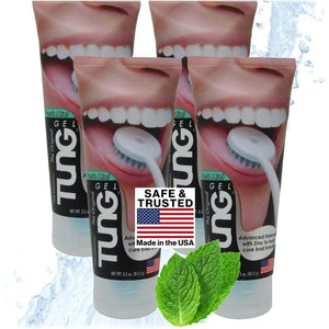 Tung Tongue Gel, Fresh Mint Tongue Cleaner Paste, Bad Breath Odor Eliminator, Halitosis Defense, BPA Free, USA Made (4-Pack)