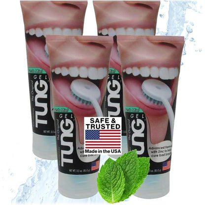 Tung Tongue Gel, Fresh Mint Tongue Cleaner Paste, Bad Breath Odor Eliminator, Halitosis Defense, BPA Free, USA Made (4-Pack)