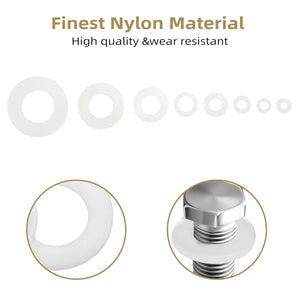 QTEATAK 510 Pcs White Nylon Flat Washer Assortment Kit for Electrical Connections on Household & Commercial Appliances, (M2 M2.5 M3 M4 M5 M6 M8 M10)