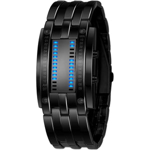 Fashion Mens Binary Sports Watch Digital LED Matrix Waterproof Outdoor Casual Black Bracelet Square Blue Backlit Watches