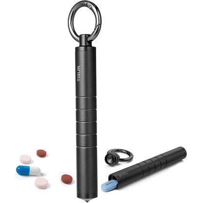 TISUR Small Travel Pill Box,Titanium Keychain Pill Holder Pill Case,Vitamin Organizer Metal Storage Pill Bottle Tube Container Multitool EDC Every Day Carry for Men