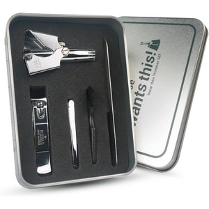 ROYAL [Made in Korea] Nose Hair Trimmer for Men Set, Birdie Set, with Nail Clippers and Tweezers, Manual, Battery-Free, Waterproof, Painless with Twelve Dual-Edged Blades, Patented Mechanism RET-4