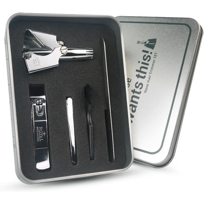 ROYAL [Made in Korea] Nose Hair Trimmer for Men Set, Birdie Set, with Nail Clippers and Tweezers, Manual, Battery-Free, Waterproof, Painless with Twelve Dual-Edged Blades, Patented Mechanism RET-4