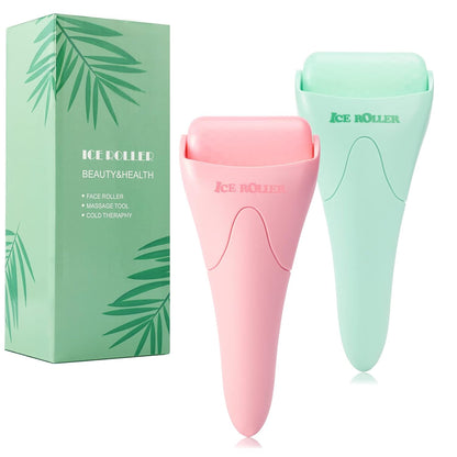 2 Pack Ice Roller for Face and Body Massage, Facial Roller Skin Care Tool for Reduce Wrinkles and Puffiness, Migraine Pain Relief and Skin Tighten, Cold Therapy for Cooling and Calming.(Pink+Green)