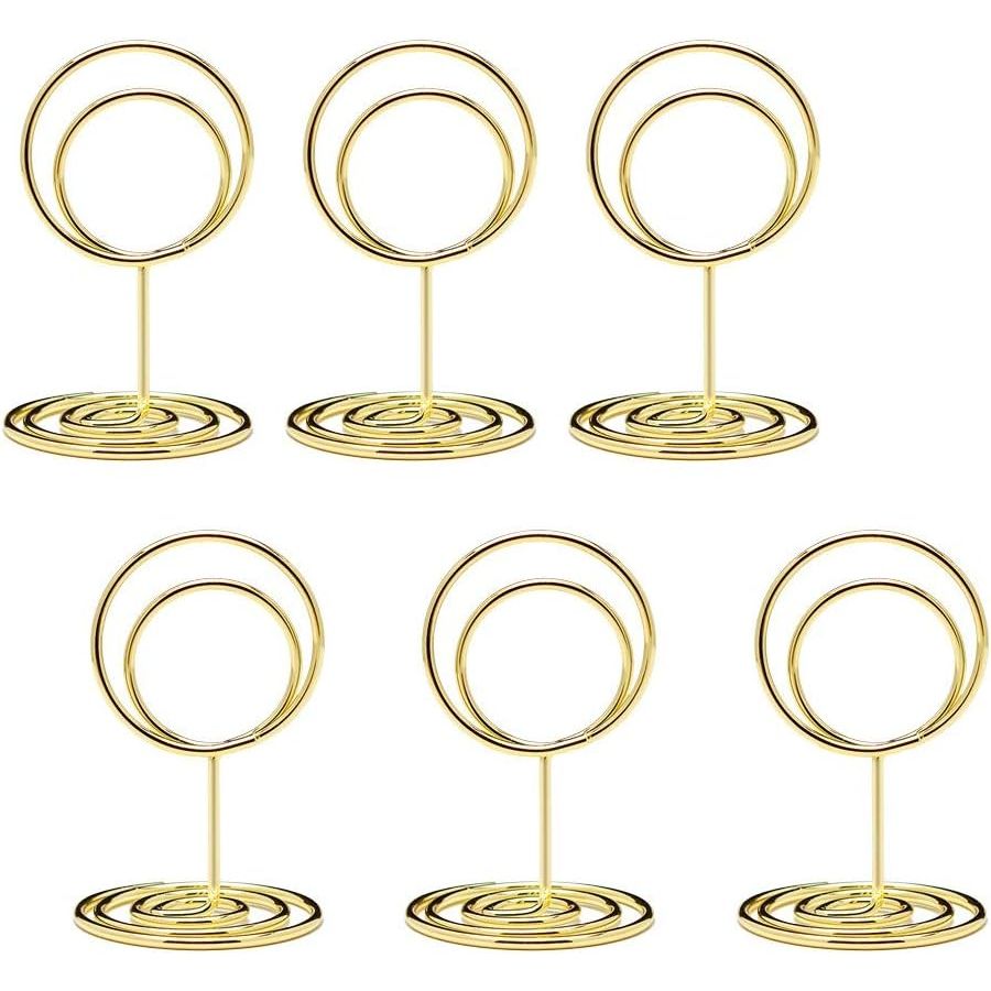 20pcs Mini Place Card Holders, Cute Table Number Holders, Small Size Table Card Holder Tables Number Stands, Wire Photo Picture Menu Clips for Wedding centerpieces, Anniversary Party (Gold)