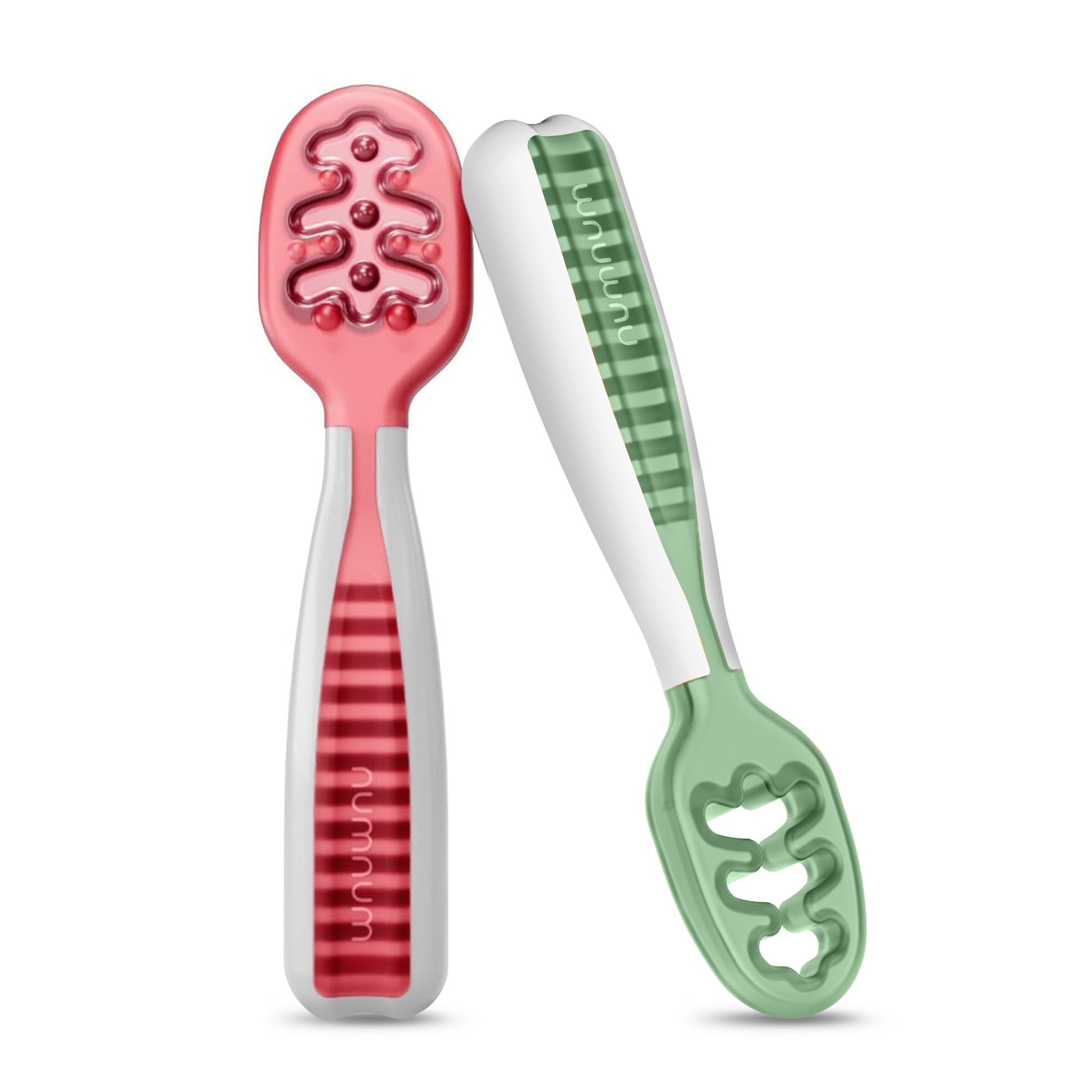 Buy now NumNum Baby Spoons Set, Baby Essentials Pre-Spoon GOOtensils for 6+ Months, First Stage Self-Feeding Spoons for Baby Led Weaning (BLW), Silicone Toddler Utensils, BPA-Free, 2 Pack Gray/Green at indiglob india