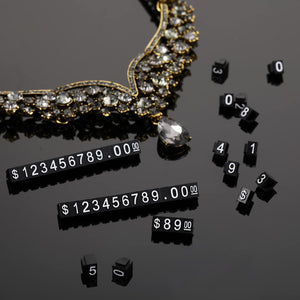 Qunclay 50 Sets Price Display Cube Number Letter Price Tag Cube Blocks Adjustable Dollar Display Stand Small Counter Kit for Jewelry Retail Vending Machine Shop Signs(White Number,Black)