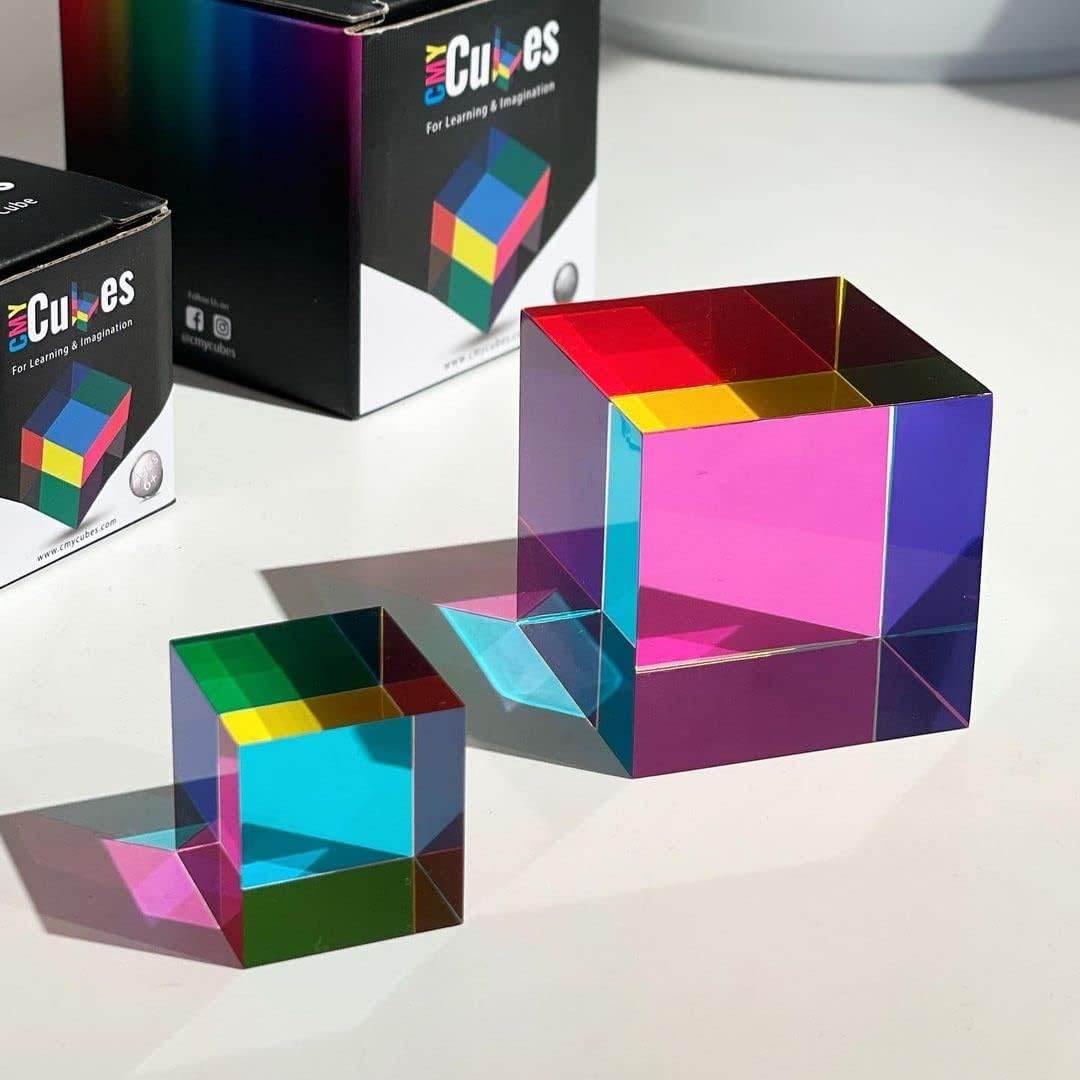CMY Cubes Original (50mm) - Cyan, Magenta & Yellow Cube - Optical Color Cube - Teaches Subtractive Color Mixing for Ages 15+, Educational, Scientific, Physics & Kinetic Art Desk Object, STEAM - My Store