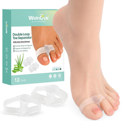 Welnove Pack of 12 Bunion Corrector, Toe Separators with 2 Loops, Big Toe Spacer Suitable for Bunion and Overlap Toe (White)