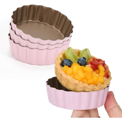 4 Pcs 3.6 Inch Mini Tart Pan Depth 1 Inch with Removable Bottom NonStick Tin - Green
