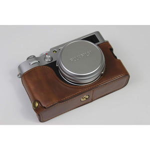 X100V Case, BolinUS Handmade PU Leather Half Camera Case Bag Cover Bottom Opening Version for Fujifilm Fuji X100V with Hand Strap (Coffee)