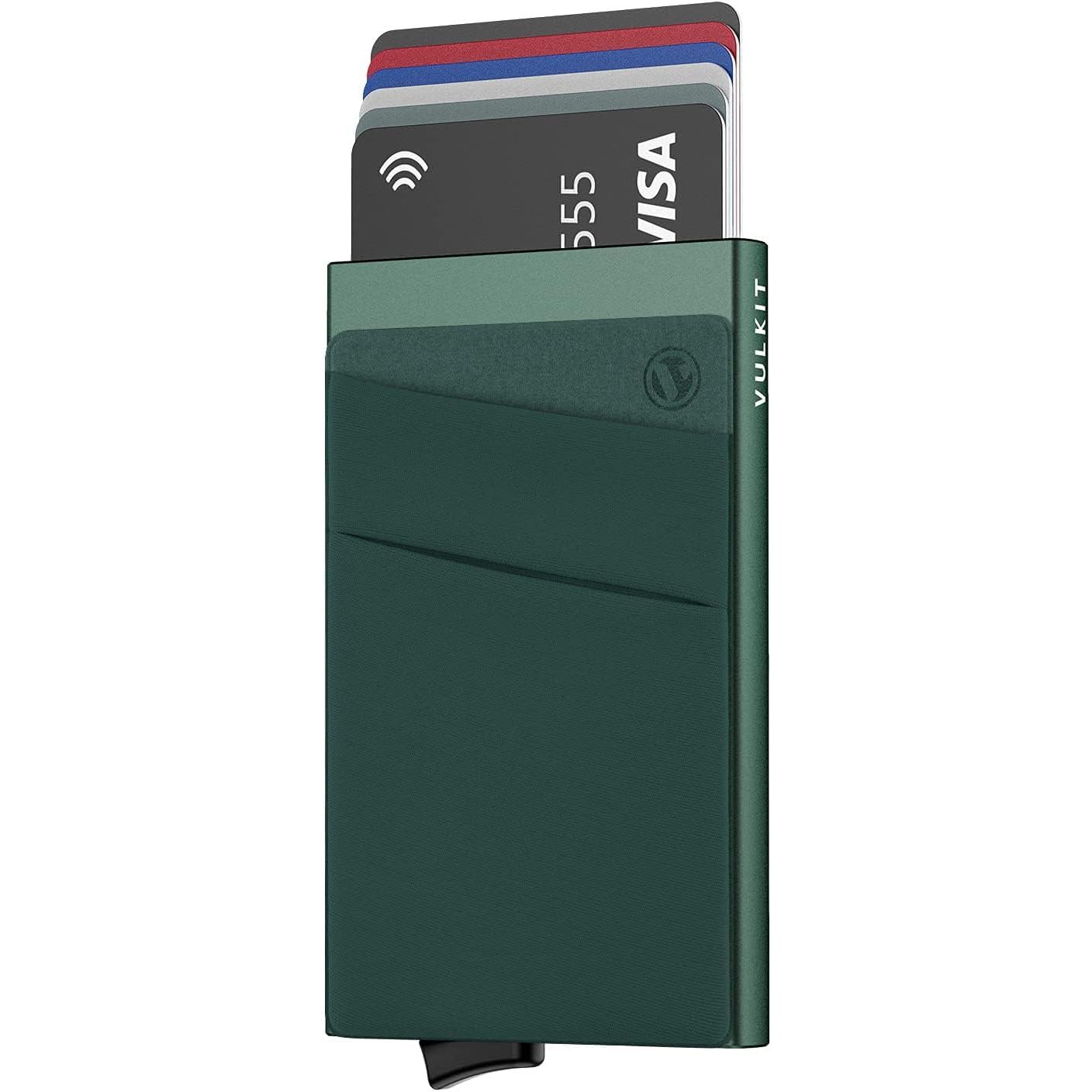 VULKIT Card Holder with Money Pocket Pop Up Wallet RFID Blocking Slim Metal Bank Card Case Holds 5 Cards and Notes
