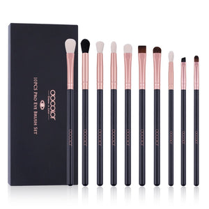Docolor Eyeshadow Brushes Professional Eye Makeup Brushes Set Eyeshadow Eyeliner Concealer Eyebrow Blending Brushes Eye Make Up Brush Kit with Gift Box (10 Pcs,Black with Rose Gold,Wooden Handles)