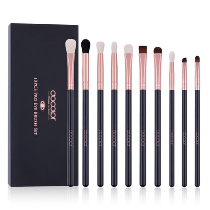 Docolor Eyeshadow Brushes Professional Eye Makeup Brushes Set Eyeshadow Eyeliner Concealer Eyebrow Blending Brushes Eye Make Up Brush Kit with Gift Box (10 Pcs,Black with Rose Gold,Wooden Handles)