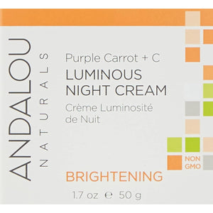 Andalou Naturals Purple Carrot + Vitamin C Luminous Skin Night Cream - Hydrating Face Moisturizer - With Fruit Stem Cell Complex for Radiant Skin - 1.7 fl oz