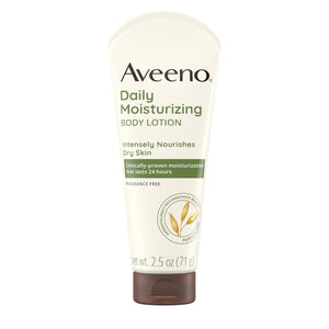 Aveeno Daily Moisturizing Body Lotion with Soothing Prebiotic Oat, Gentle Lotion Nourishes Dry Skin With Moisture, Paraben-, Dye- & Fragrance-Free, Non-Greasy & Non-Comedogenic, 2.5 fl. oz, 3 Pack