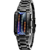 Men's Creative Binary Matrix Blue LED Digital Waterproof Watch Stainless Steel Military Silver Watches - Black