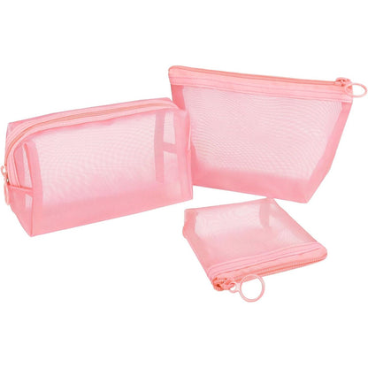 Aosbos 3-Pack Mesh Cosmetic Bag Set - Travel/On-The-Go Makeup Storage, Zipper Closure Small Pouch
