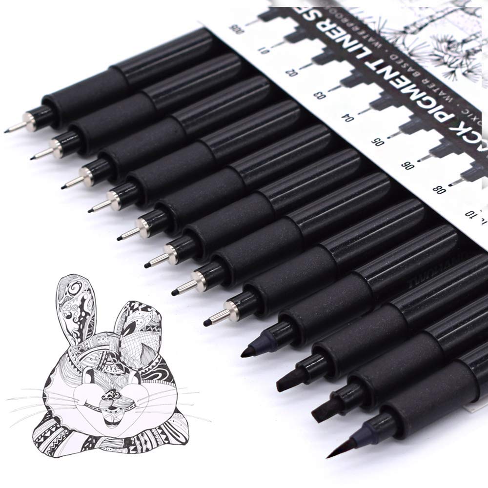 Buy now TWOHANDS Art Pens,Fineliner Ink Pens,Set of 12 Technical Drawing pen,Pigment Pen,Fine Point,Black,Waterproof,for Art Watercolor,Sketching,Anime,Manga, 902188 at indiglob india