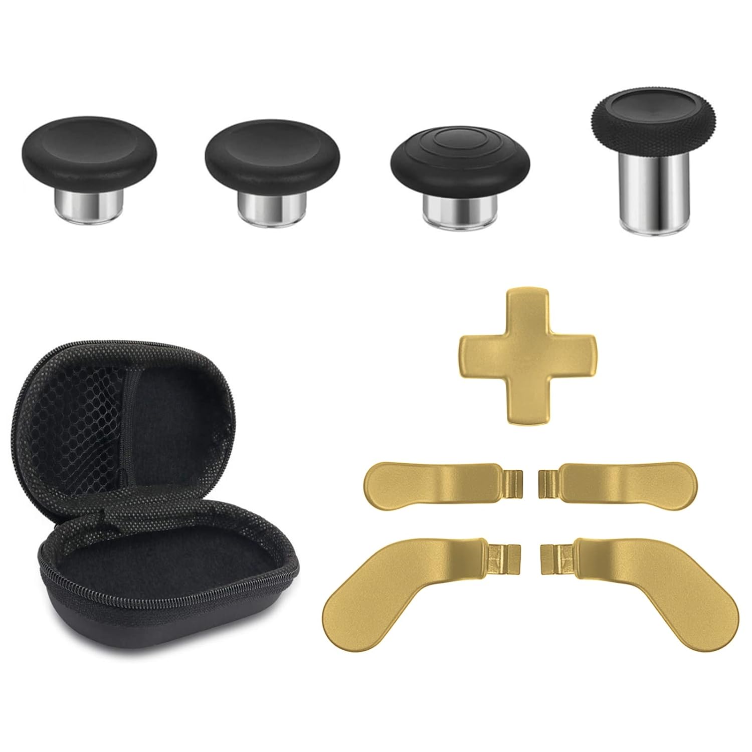 Buy now Metal Replacement Thumbsticks for Xbox Elite Controller Series 2 Core, Component Pack Includes 4 Swap Magnetic Joysticks, 4 Paddles, 1 Standard D-Pads, Accessories Parts for Xbox One Elite 2(Black) gold at indiglob india