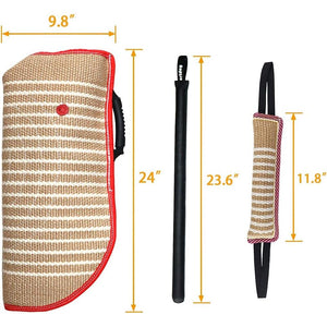 DGSL Dog Training Set - Dog Bite Sleeve, Pillow Tug Toy, Stick - Professional Training Equipment for Biting, Interactive, Fetch, K9, Puppy (Transverse Stripe)