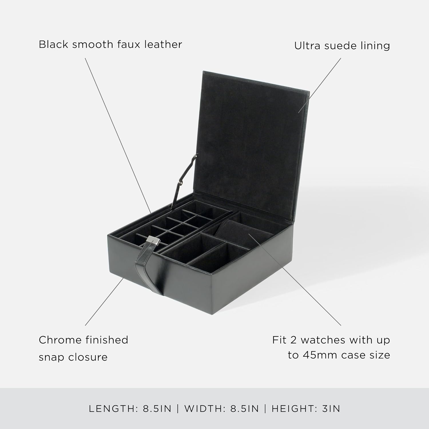 Buy now WOLF Heritage Large Valet Case, Black - 13 Compartments + One Watch Roll - Faux Leather Exterior + Ultra-Suede Lining at indiglob india