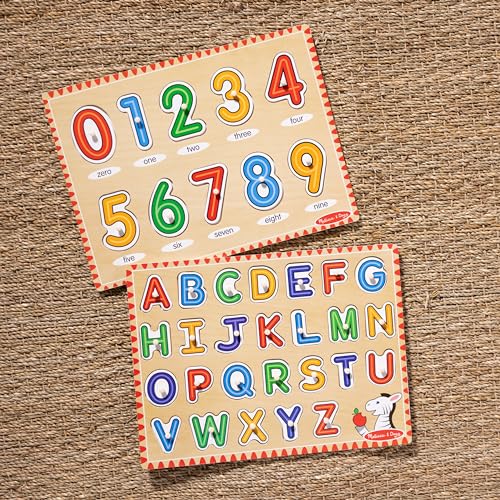 Buy now Melissa & Doug Wooden Lift & See Peg Puzzle Early Learning 2-Pack for Girls and Boys ƒ?? Alphabet, Numbers at indiglob india