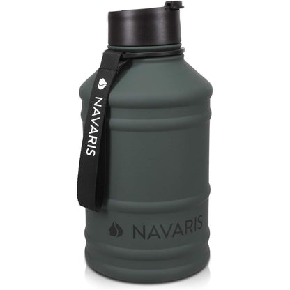 Navaris Stainless Steel Water Bottle - Single-Walled 75oz (2.2L) Big Metal Drinking Bottle for Sports, Camping, Gym - More Than Half Gallon Capacity