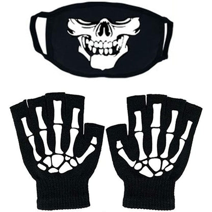 Skeleton Face Mask Knit Beanie with Eye Holes Halloween Skull Dress Up Headdress Cap Winter Warm Hat