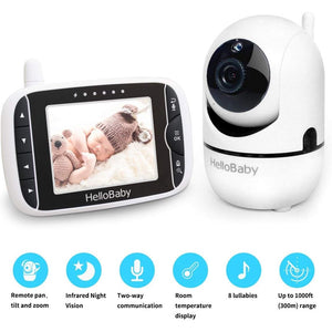 HelloBaby Baby Monitor with Remote Pan-Tilt-Zoom Camera and 3.2'' LCD Screen, Infrared Night Vision (Black)