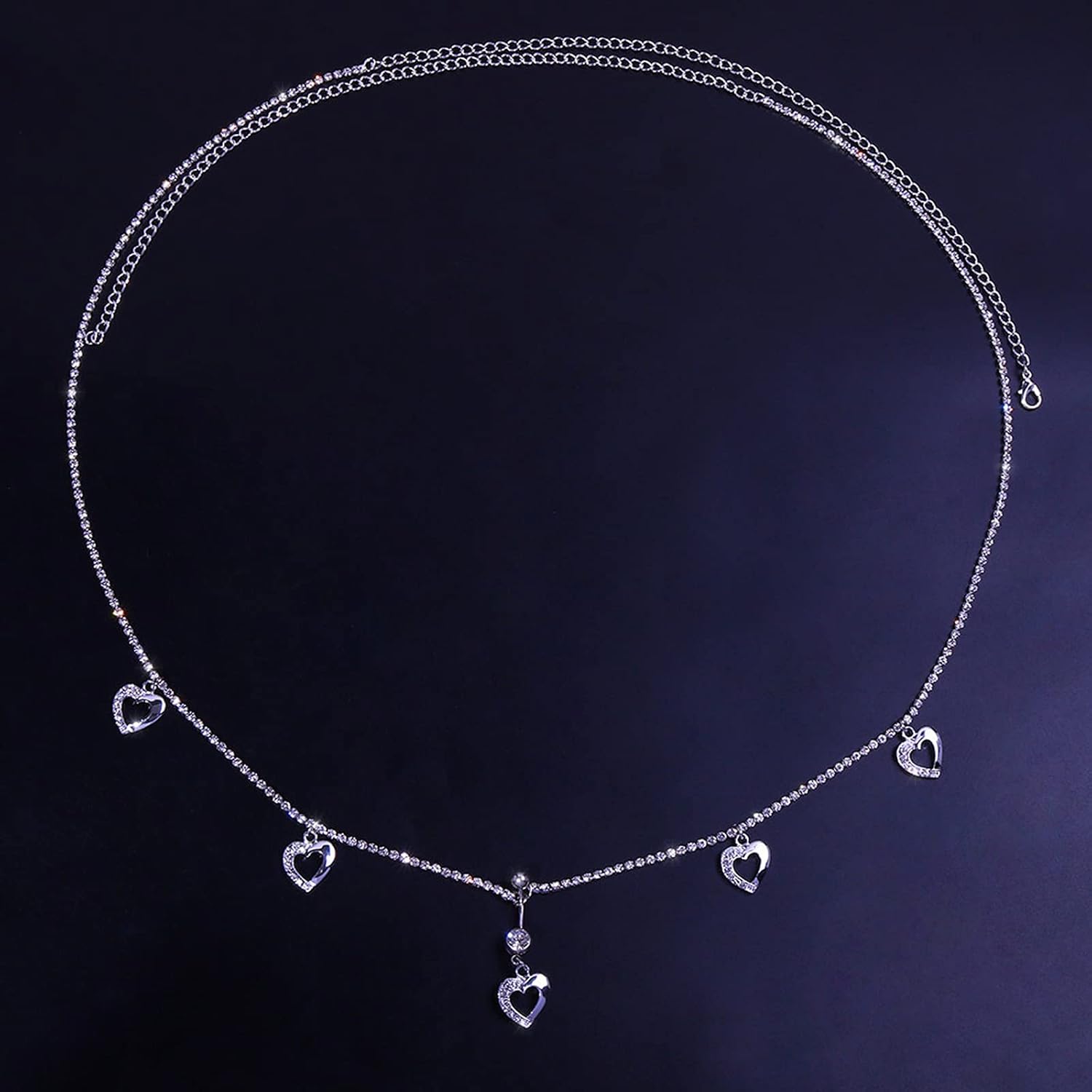 Buy now Sexy Rhinestone Waist Chain Navel Piercing Dangle Belly Button Rings Waist Chain Bikini Crystal Heart Belly Chain for Women Body Jewelry (Heart) at indiglob india
