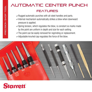 Buy now Starrett Steel Automatic Center Punch with Adjustable Stroke - 5" Length, 9/16" Punch Diameter, Lightweight, Knurled Steel Handle - 18A at indiglob india