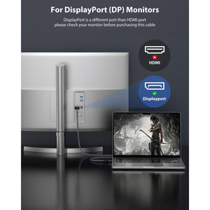 Maxonar USB C to DisplayPort VESA Certified, 8K 60Hz Non-Bidirectional Type C to DP Cable 6.6FT/2M(4K 60Hz 144Hz 120Hz) 32.4Gbps 1.4 HBR3 Alt Mode Video Adapter for iM1 MacBook Pro Mac mini, XPS 15