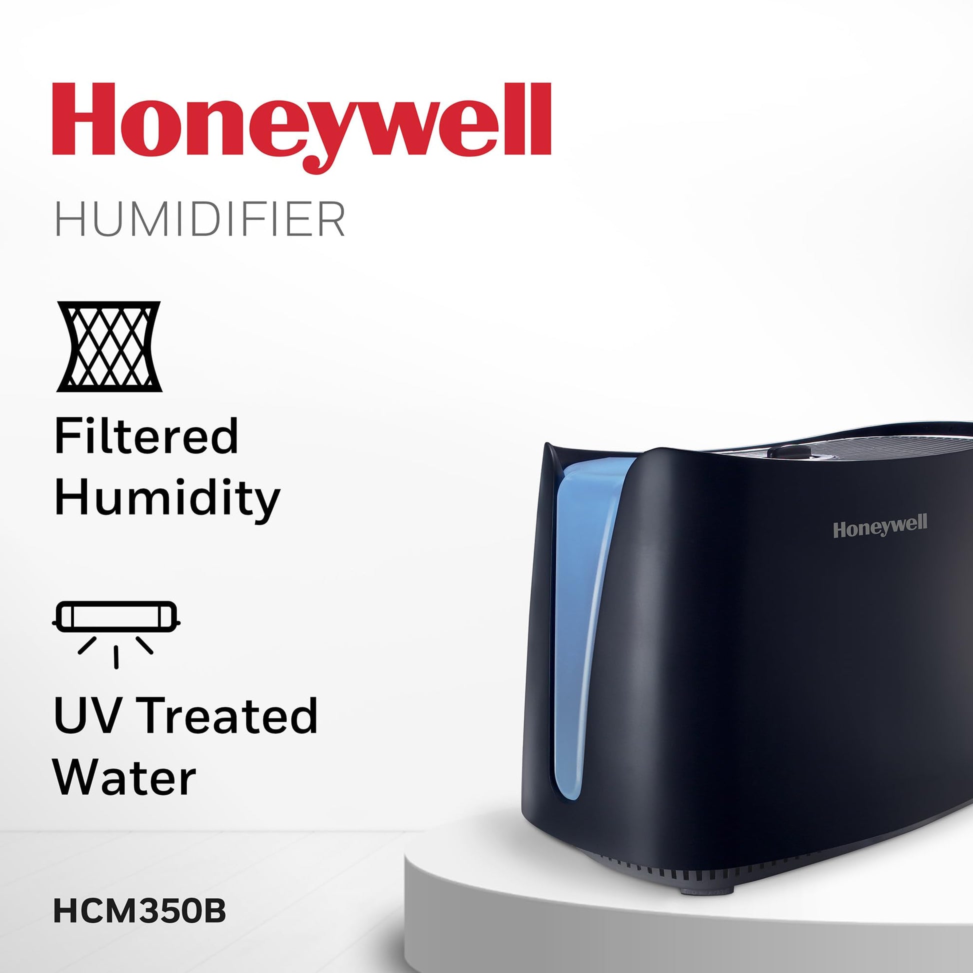 Buy now Honeywell Cool Moisture Humidifier For Bedroom, Medium Rooms, 1.1 Gallon, Invisible Moisture Humidifier for Baby, Kids, Quiet, Easy to Clean, UV Technology, Black, HCM350B at indiglob india