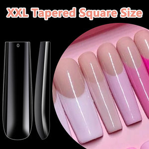 120Pcs Extra Long Nail Tips with Box,Clear XXL Straight Tapered Square Full Cover Tips, Press On False for Salons and DIY Art at Home(12 Sizes)