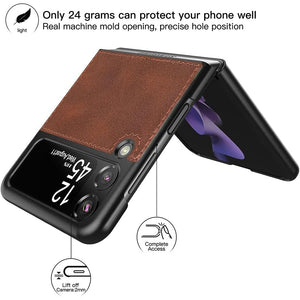 Foluu for Samsung Galaxy Z Flip 3 5G Case, Galaxy Z Flip 3 5G Leather Case, PU Leather + Hard PC Shell Ultra Thin Slim Durable Protective Phone Case Cover for Samsung Galaxy Z Flip 3 5G 2021 (Brown)