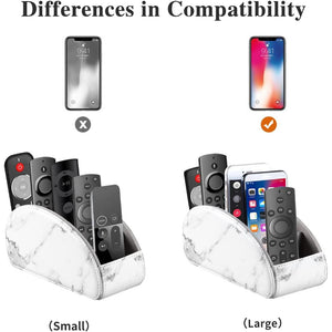 All-in-One Leather White TV Remote Holder for Remote Conrtols with 5 Compartments Nightstand Desktop Media Player Remote Caddy Storage Box Organizer Tray for Mobile Office Stationery Phone Controller